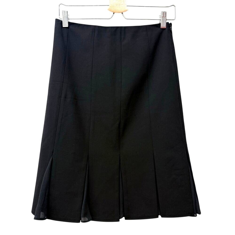ELIE TAHARI classic black wool chiffon pleated academia knee length skirt